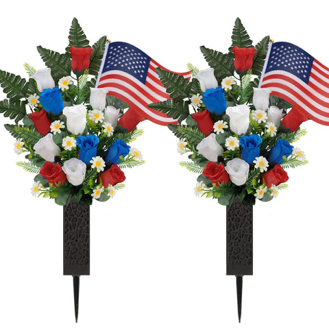 HOHOTIME memorial day cemetery bouquet with flag for grave decoration