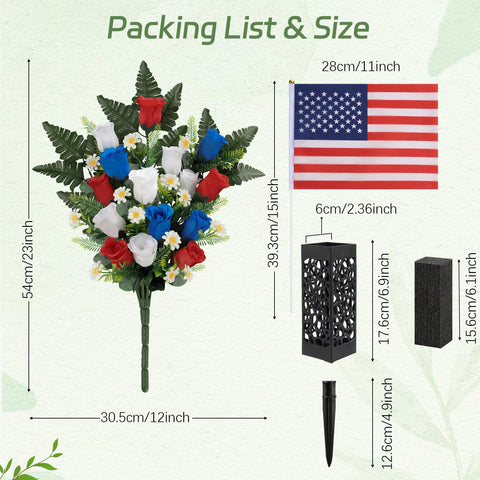 HOHOTIME patriotic roses with flag for outdoor gravesite display