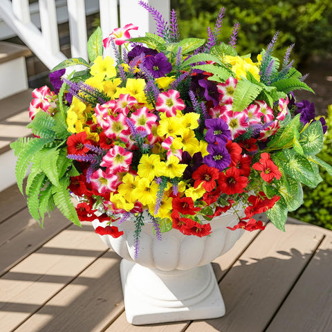 HOHOTIME weatherproof flowers stay vivid through sun and rain.