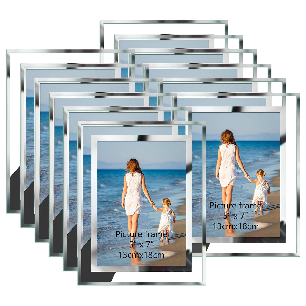 Hoikwo 12-pack silver glass 5x7 frames for elegant tabletop display.
