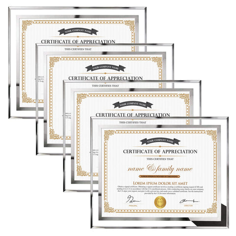 Hoikwo 8-5x11 silver glass frame front view for tabletop certificate display.