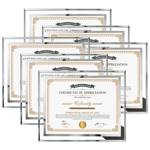 Hoikwo six-pack diploma frames with silver glass for professional displays