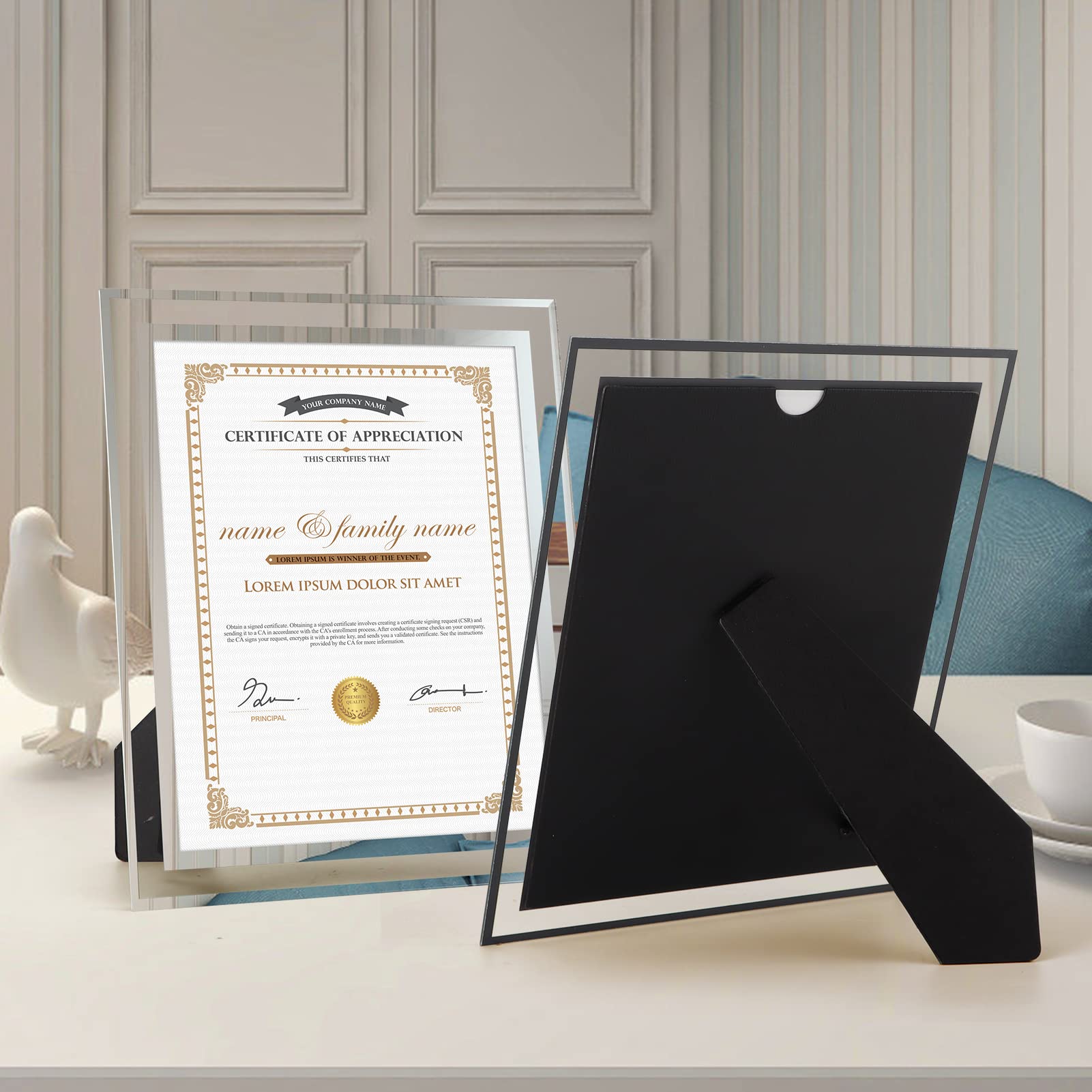 Hoikwo silver-edge frame complements any diploma or document.