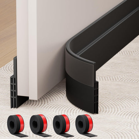 Hojoy 4-pack under door draft stopper pack shot improving energy efficiency.