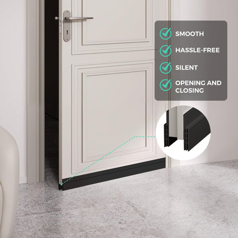 Hojoy adhesive door sweep application close-up demonstrating strong grip.