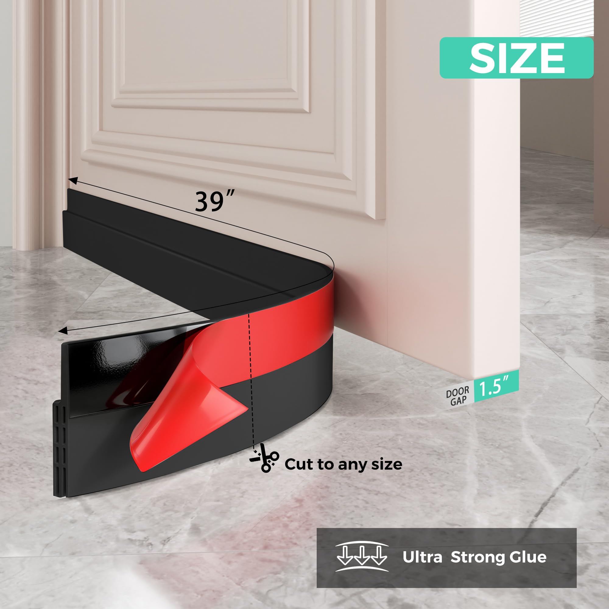 Hojoy flexible draft stopper bends to fit varied door bottoms.