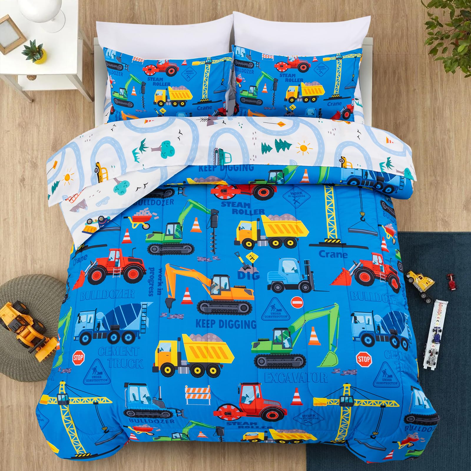 Holawakaka Trucks excavator comforter twin shows cozy warmth for bedtime and play