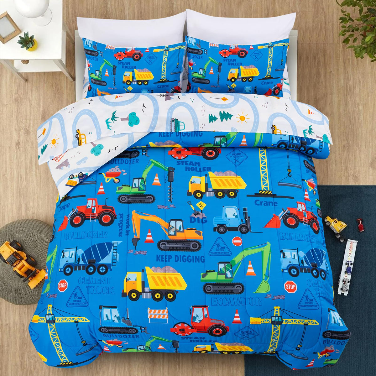 Holawakaka Trucks excavator comforter twin shows cozy warmth for bedtime and play