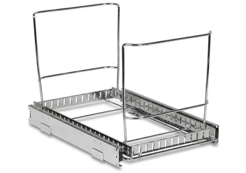 HOLDN’ STORAGE pull-out cabinet organizer keeps trash hidden for a tidy kitchen.
