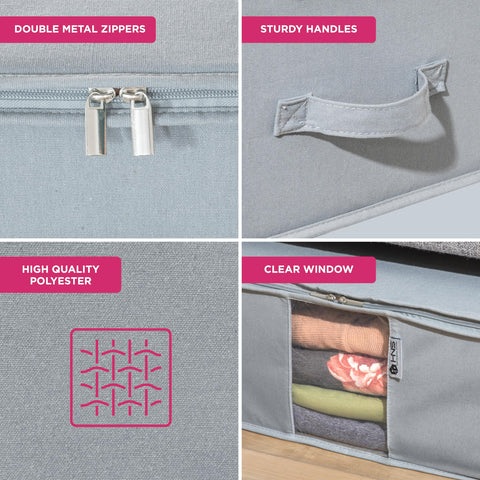 Holdn Storage underbed bags stacked neatly for compact closet organization.