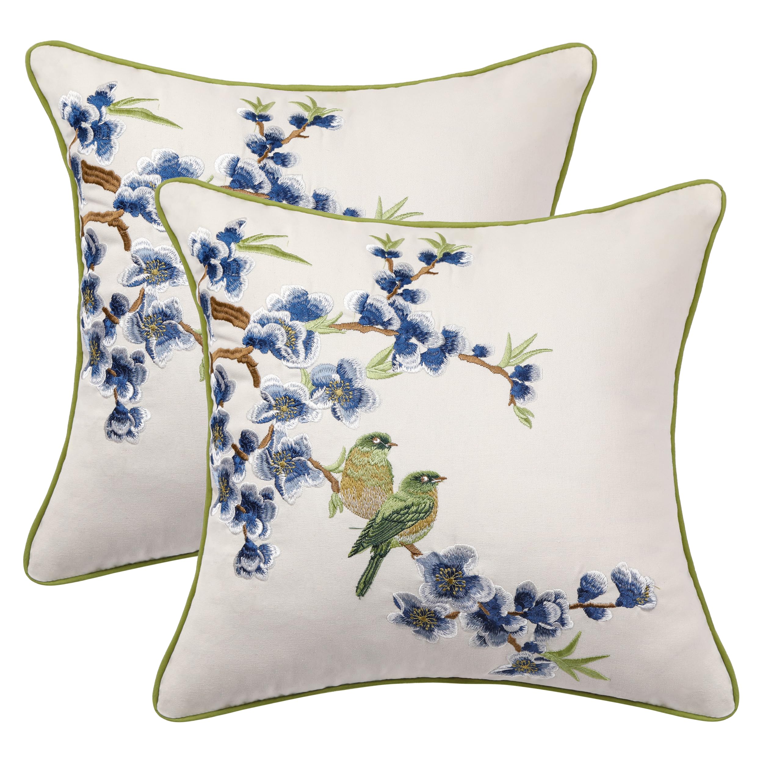 Holibeat embroidered flower birds cover front in white and blue for decorative appeal.
