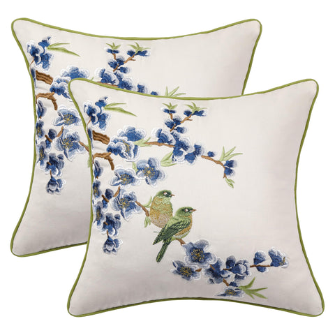 Holibeat embroidered flower birds cover front in white and blue for decorative appeal.