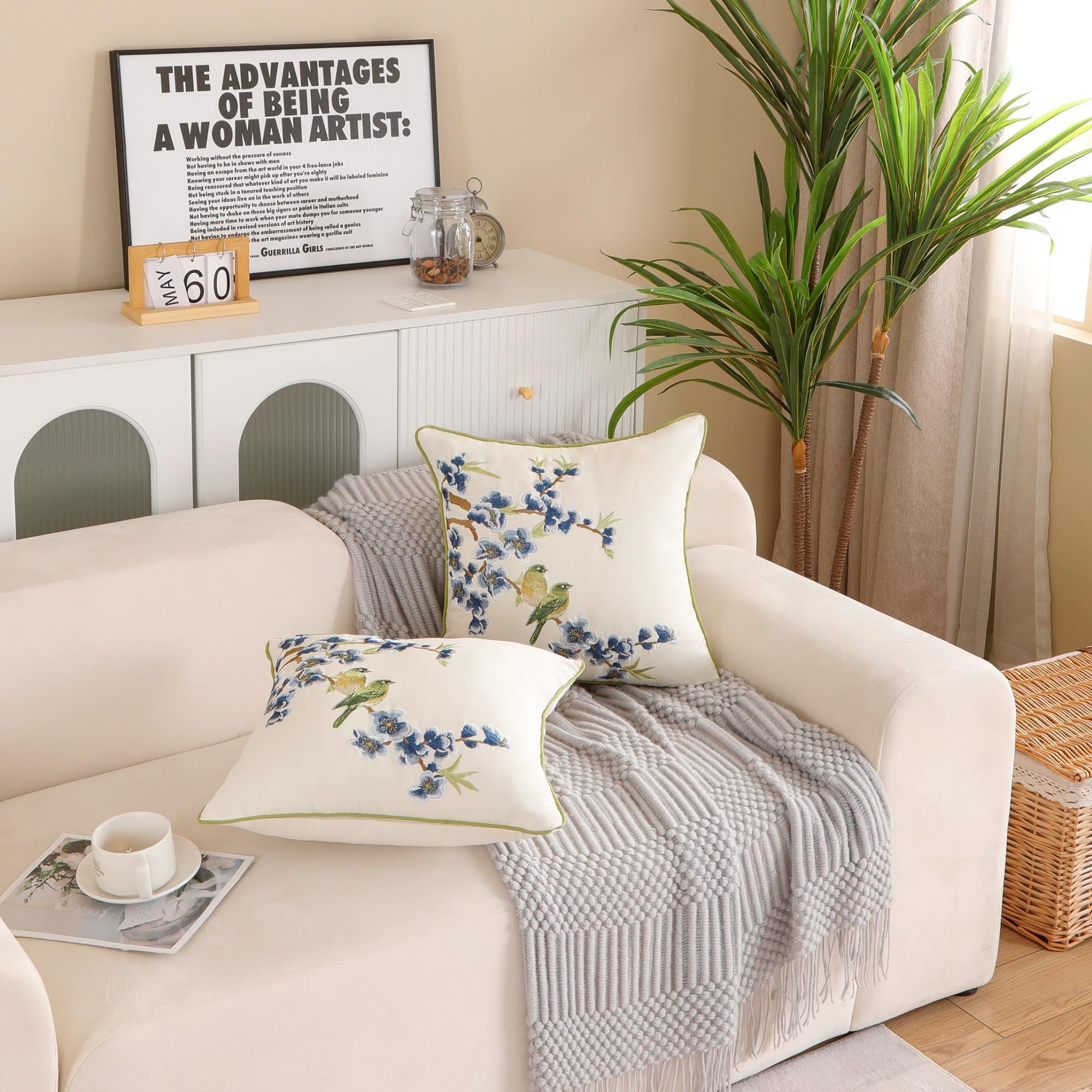 Holibeat embroidered scene adds birds, trees, and blossoms to your decor.