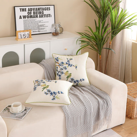 Holibeat embroidered scene adds birds, trees, and blossoms to your decor.