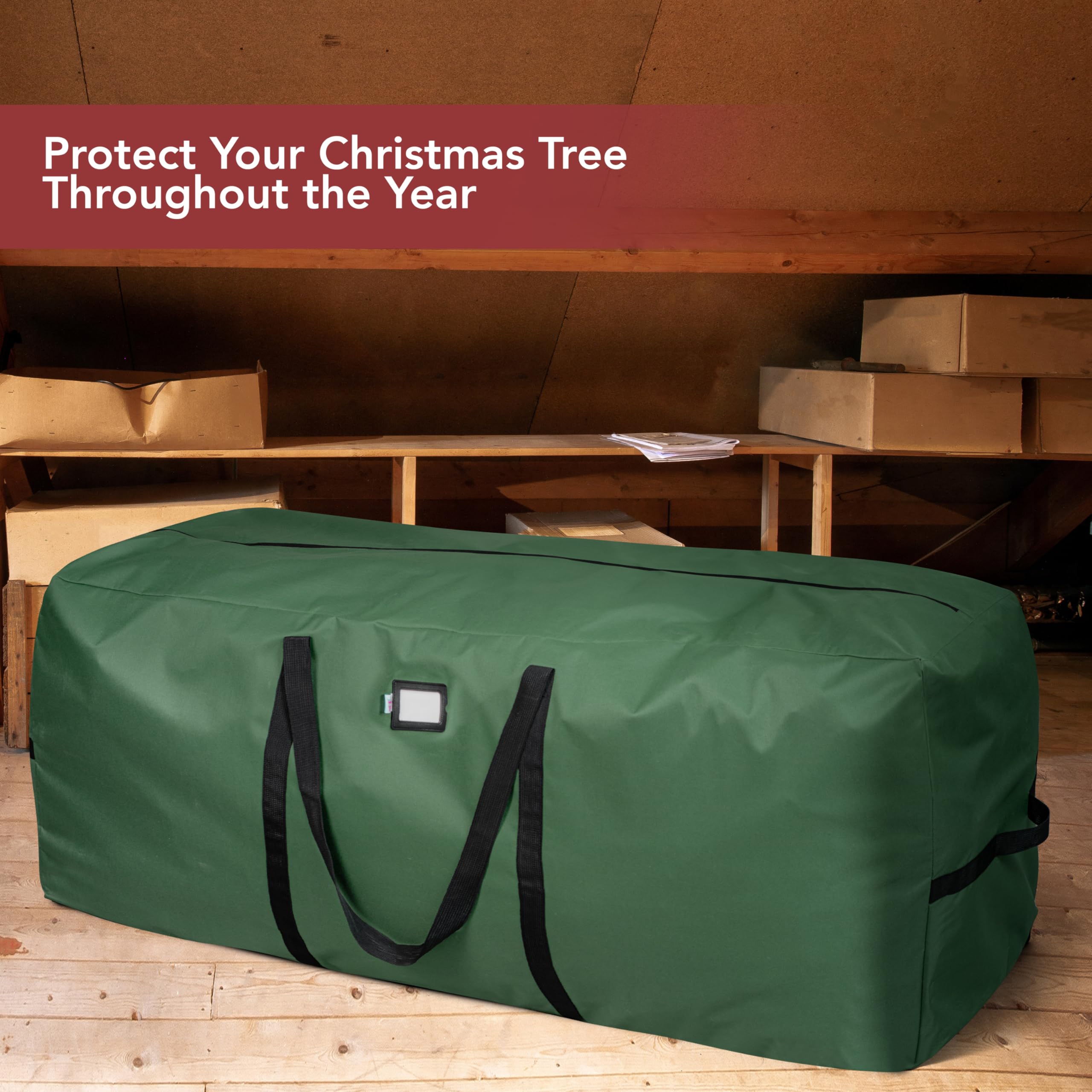 Holiday Cheer bag green color complements decor while keeping items organized.