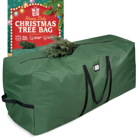 Holiday Cheer storage bag zipper detail confirms secure closure for tall trees.