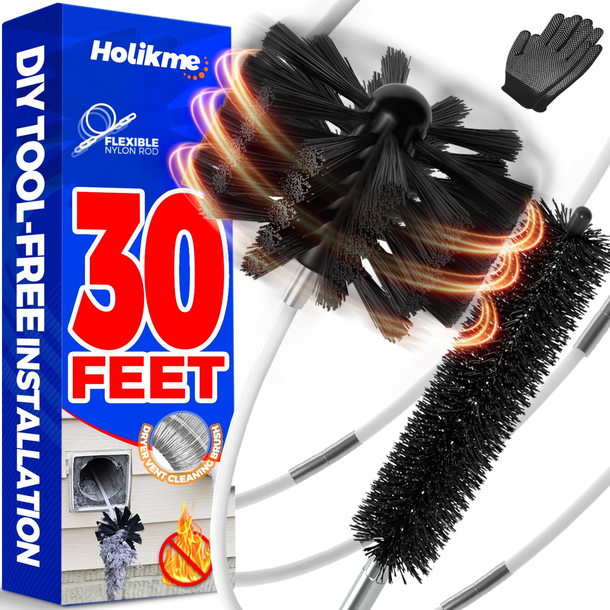 Holikme dryer vent cleaning kit with extendable 30-foot rods for deep cleaning
