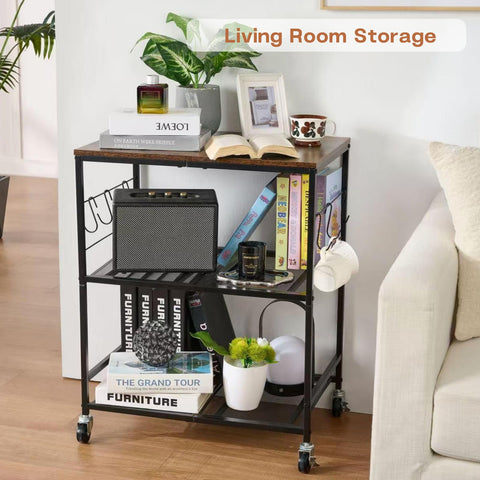 Holismo cart in living room setup offers portable storage.