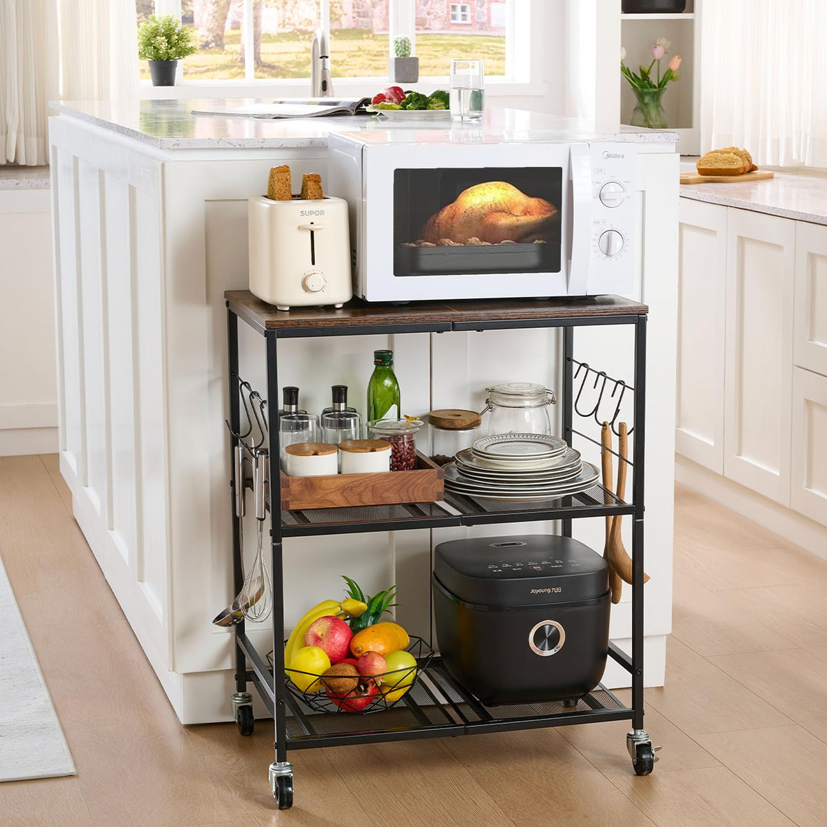 Holismo rolling kitchen cart overview shows compact, versatile storage solution.