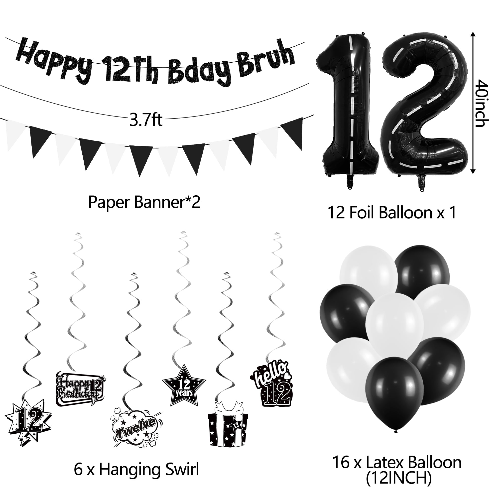Holkcog 16pc 12th birthday balloons create festive ceilings and photo moments.