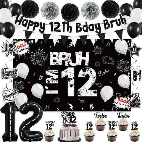 Holkcog 12th birthday banner enhances party backdrop with bold black and white styling.