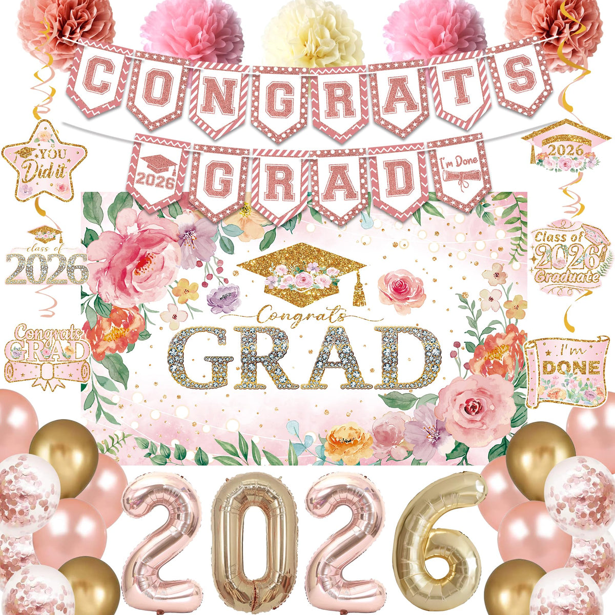 Holkcog pink floral graduation backdrop for photo-worthy moments