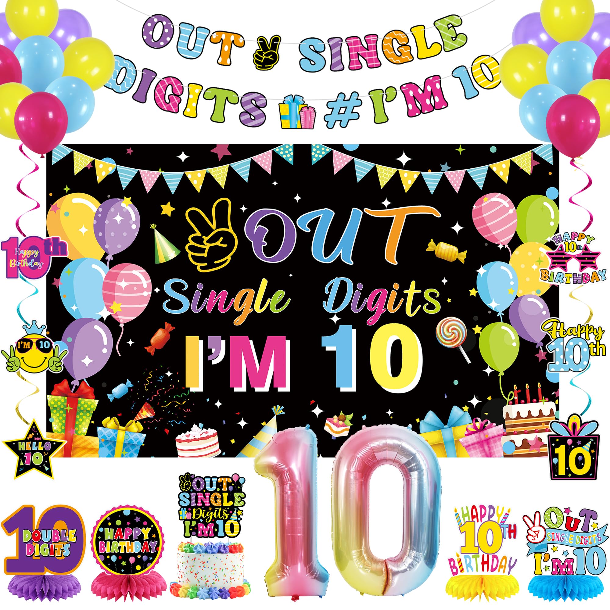 Holkcog happy 10th birthday backdrop adds vibrant party focal point.