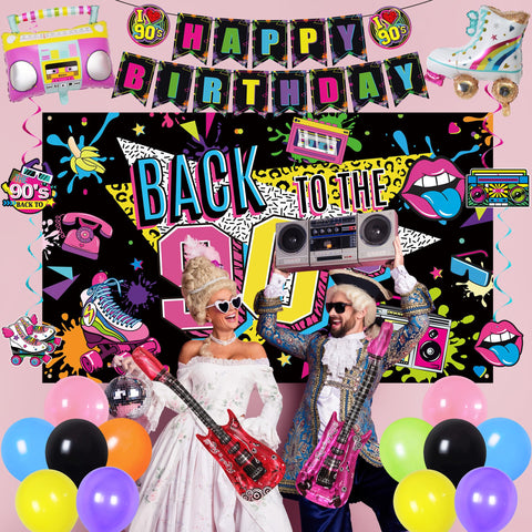Holkcog pink guitar balloon adds playful 90s rock flair.
