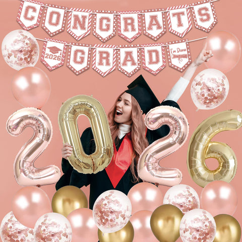 Holkcog rose gold 2026 balloons add glamorous celebratory vibe