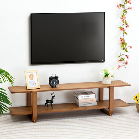 HollyHOME bamboo TV stand being assembled showing sturdy construction
