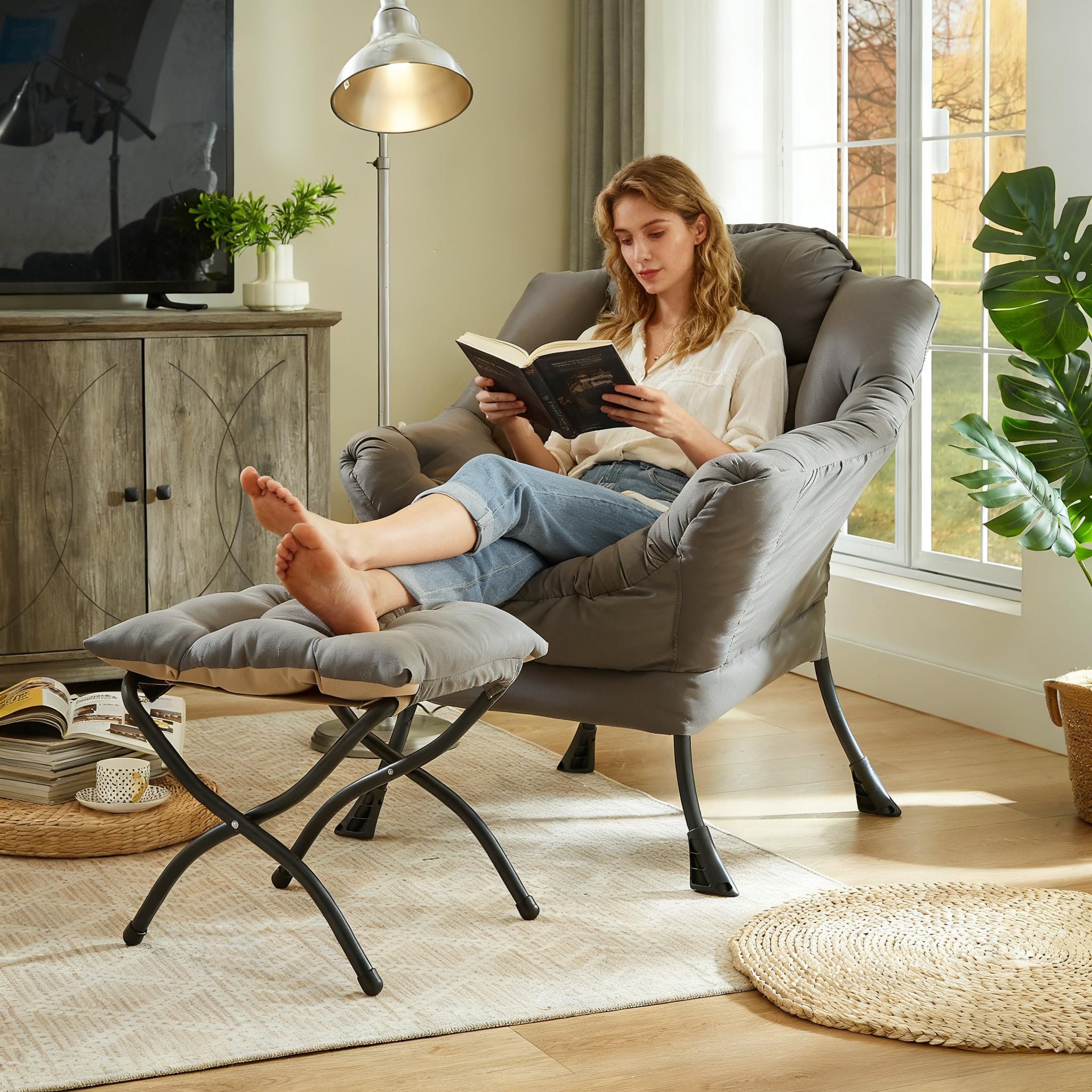 HollyHOME Lazy Chair foot stool detachable demonstrates versatile seating options