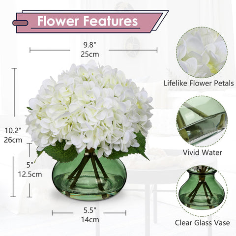Hollyone artificial hydrangeas with faux water look realistic and long-lasting.