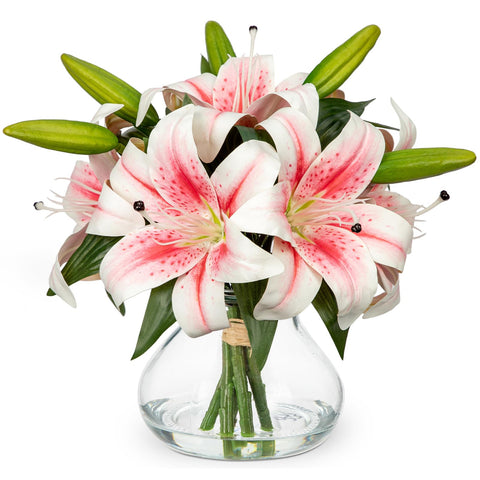 Hollyone tiger lily real touch with vase creates an elegant home centerpiece