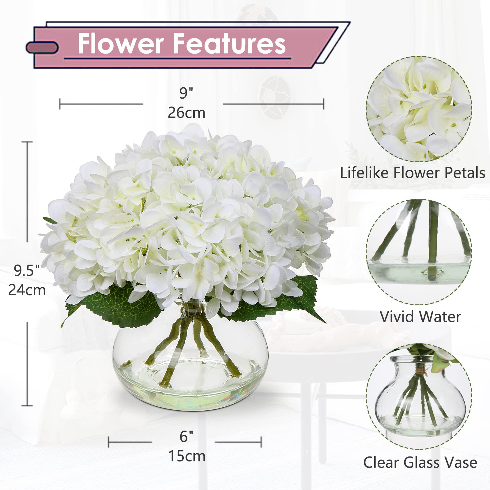 Hollyone hydrangea glass vase with faux water highlights lifelike details for home décor