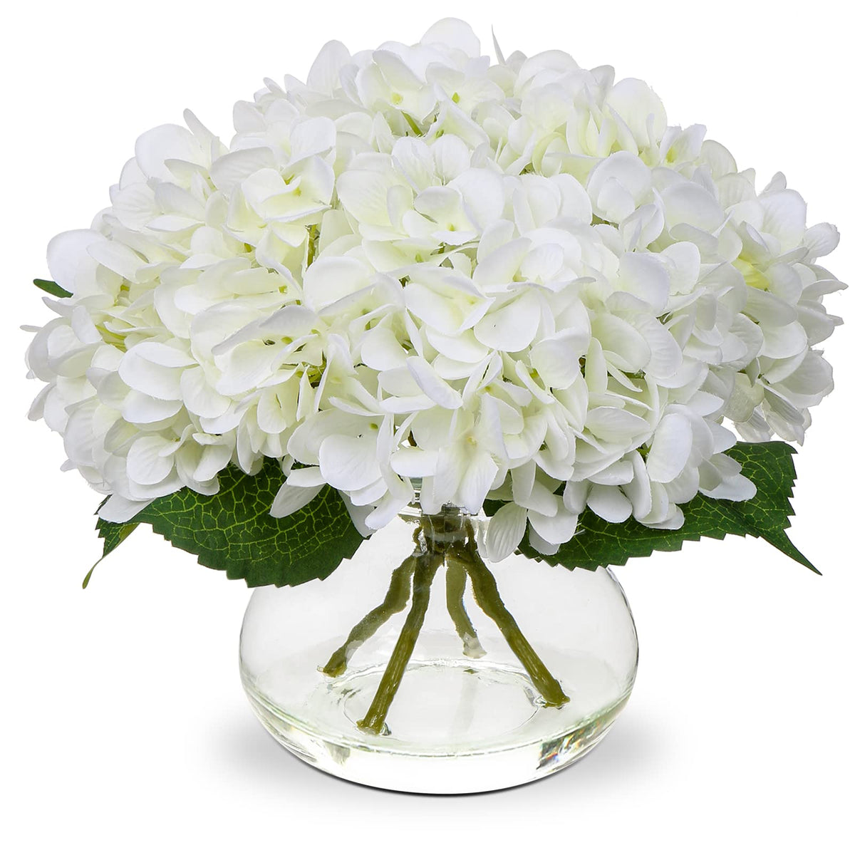 Hollyone hydrangea centerpiece in white silk vase adds timeless elegance to any room