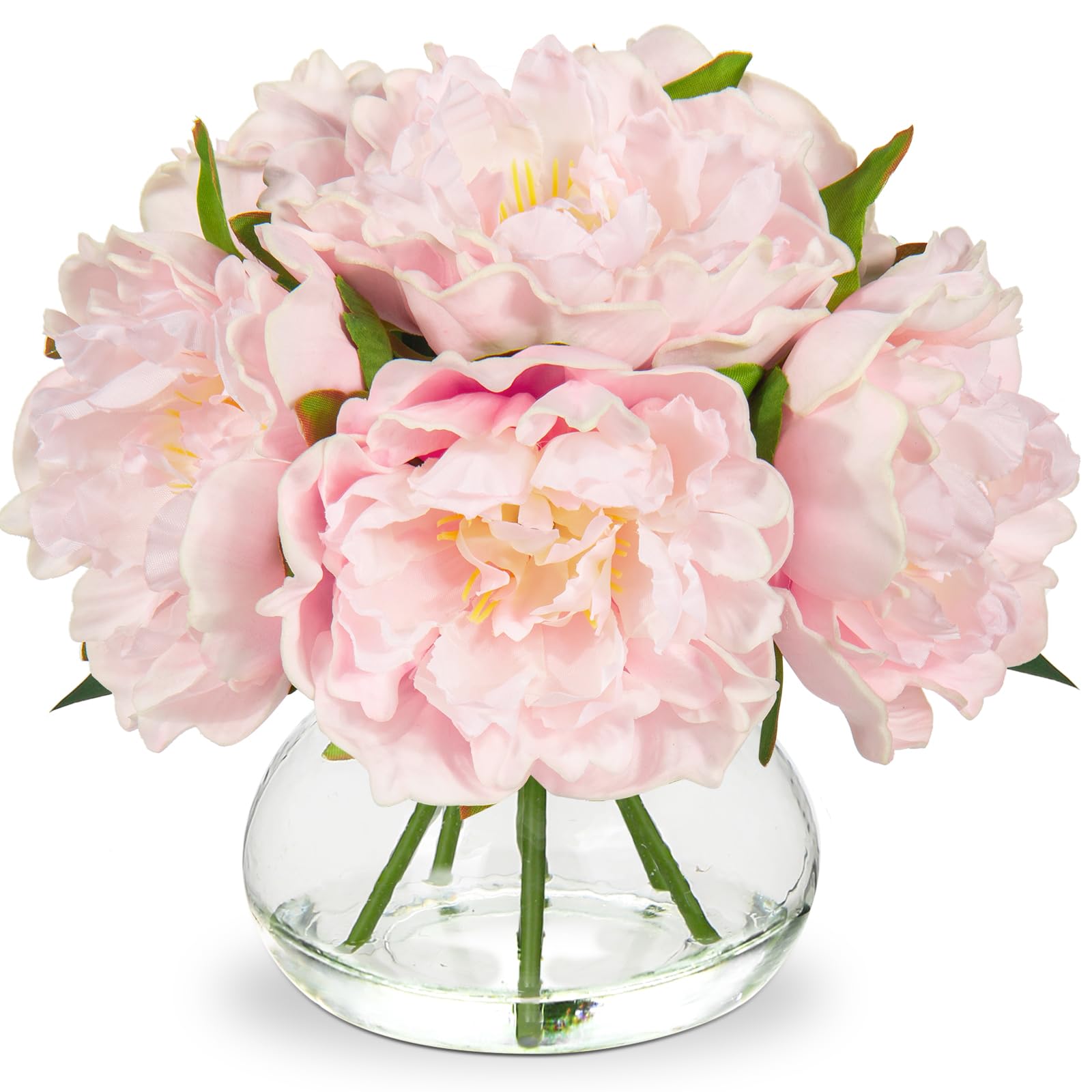Hollyone pink peonies artificial flowers in glass vase for long-lasting beauty.