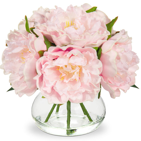 Hollyone pink peonies artificial flowers in glass vase for long-lasting beauty.