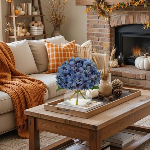 Hollyone silk hydrangea arrangement features four heads for lush color.