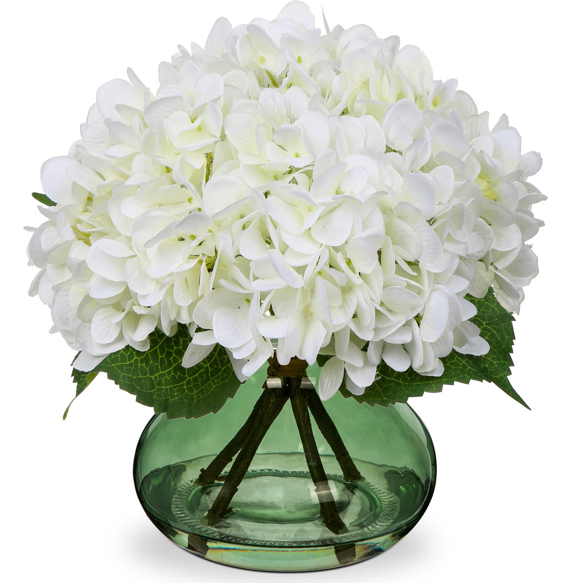 Hollyone White Hydrangeas in a glass vase add elegant, low-maintenance decor.