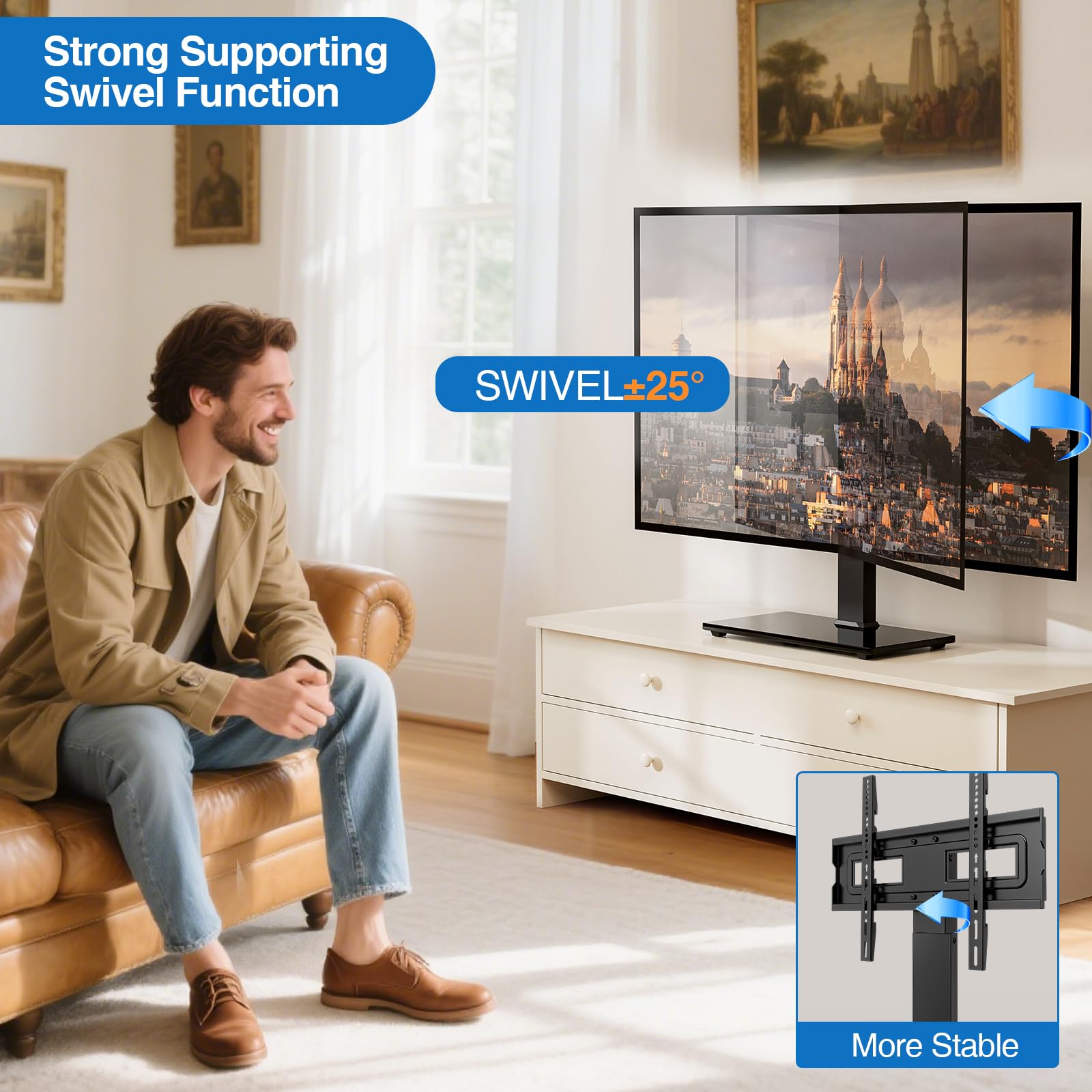 HOLMAXD height adjustable table-top stand allows flexible viewing height.