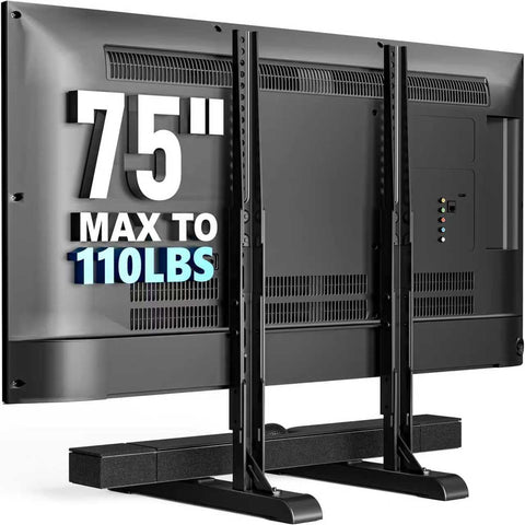 HOLMAXD universal TV stand front view shows compact base ideal for desktop setups.