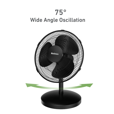 Holmes 12in fan 75° oscillation covers more room space.