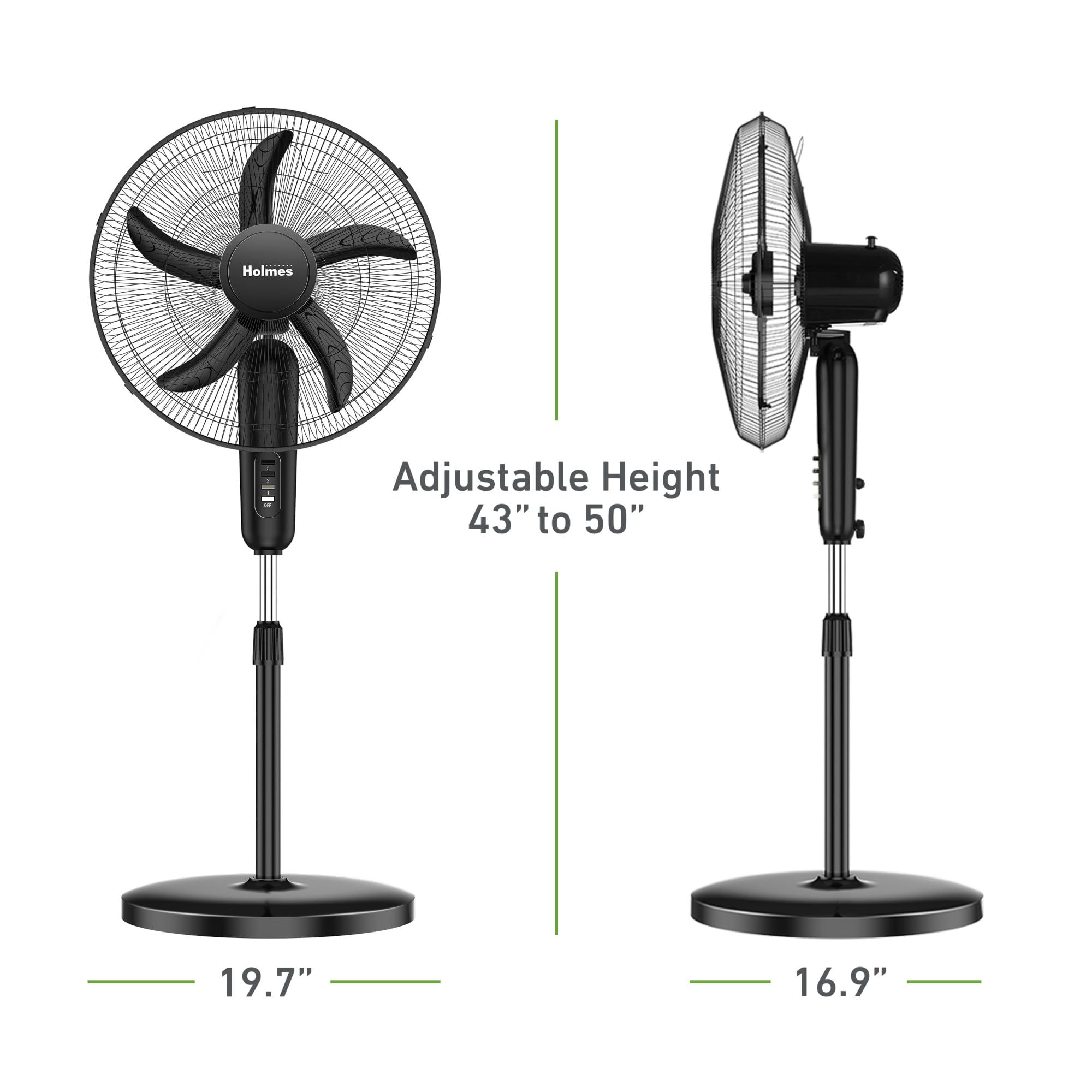 HOLMES three-speed settings for customizable comfort