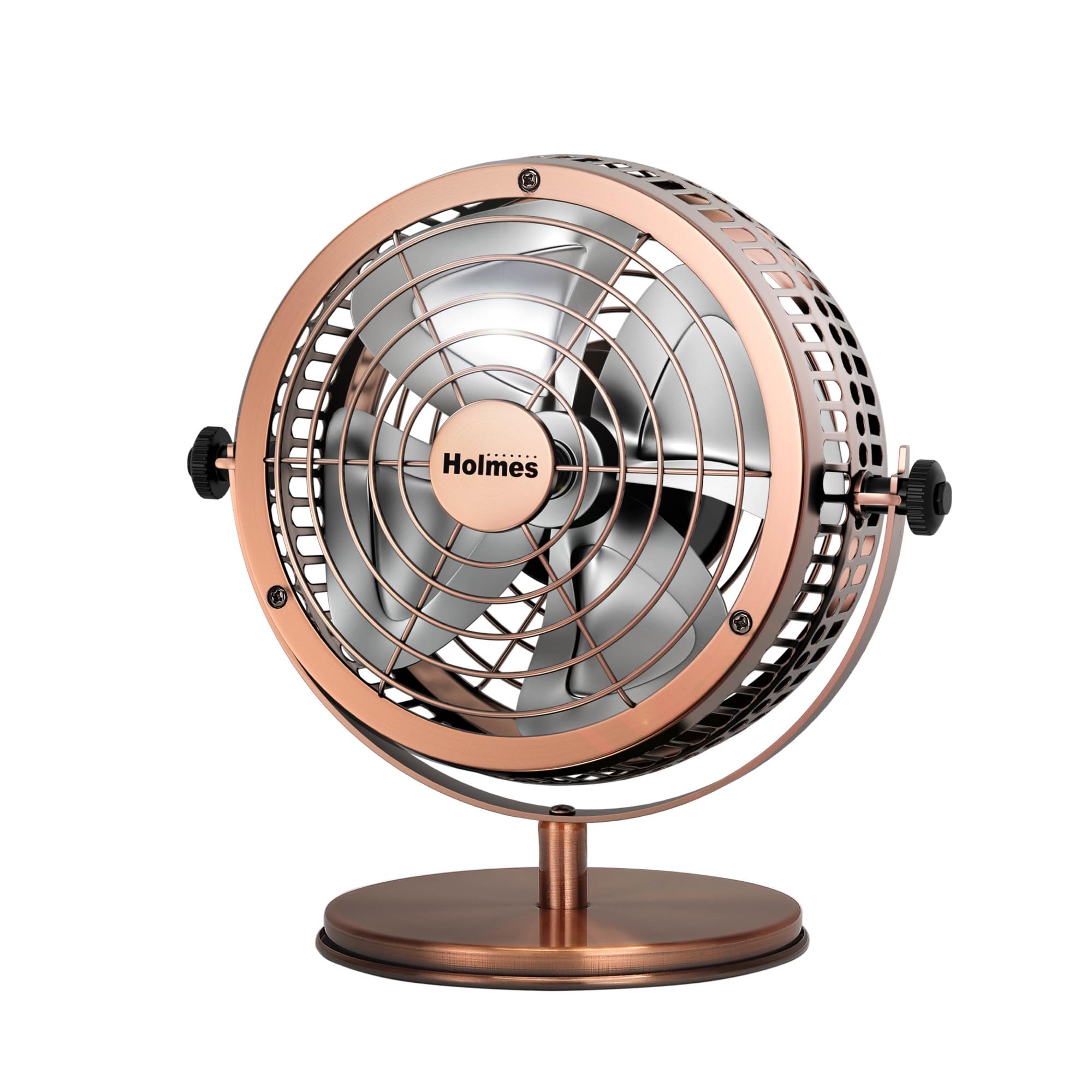 HOLMES heritage table fan with four blades delivering steady airflow on your desk