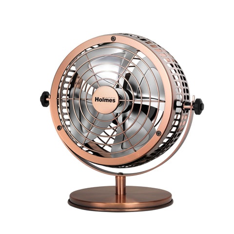 HOLMES heritage table fan with four blades delivering steady airflow on your desk