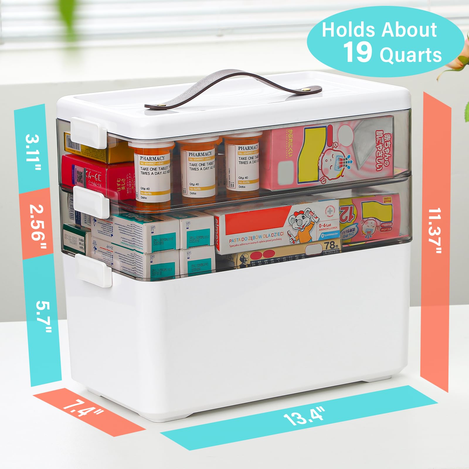 Homaigie 3-tier arrangement separates first aid, daily meds, and backups