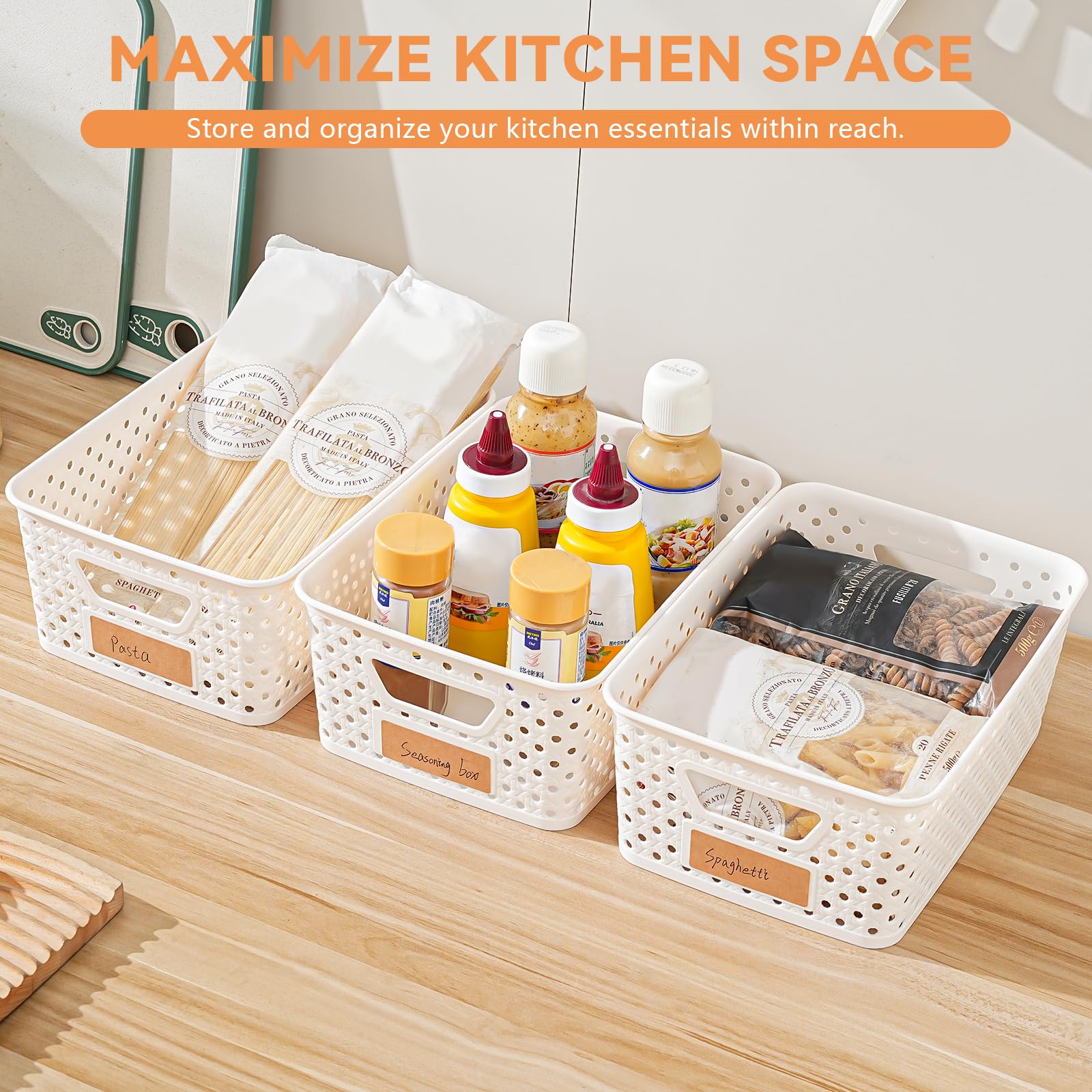 Homaigie BPA-free plastic baskets with sturdy handles for easy transport in the kitchen.