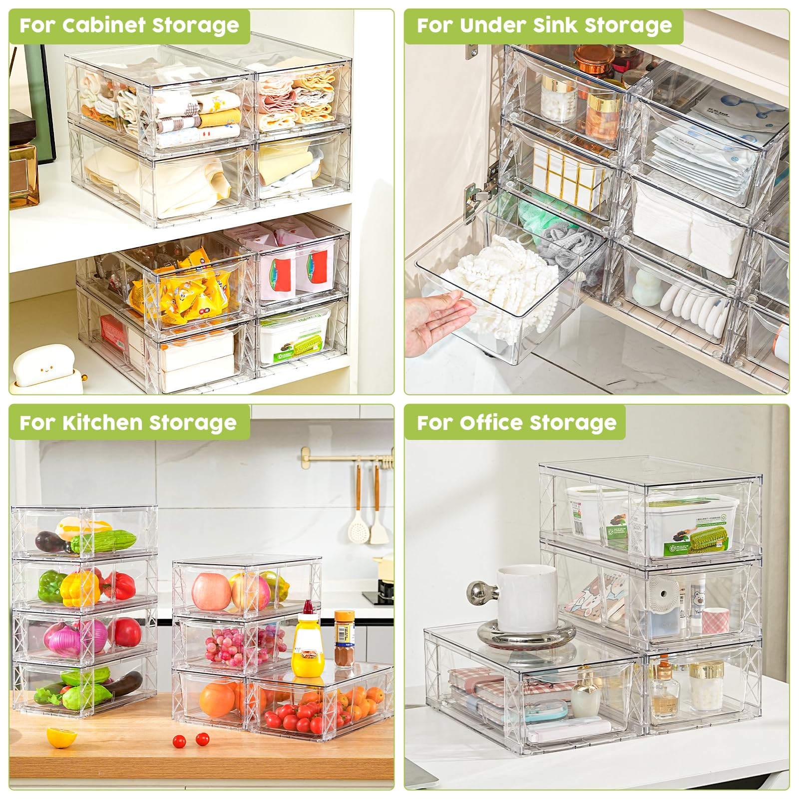Homaigie easy assembly drawers, connect and stack quickly for custom organization.