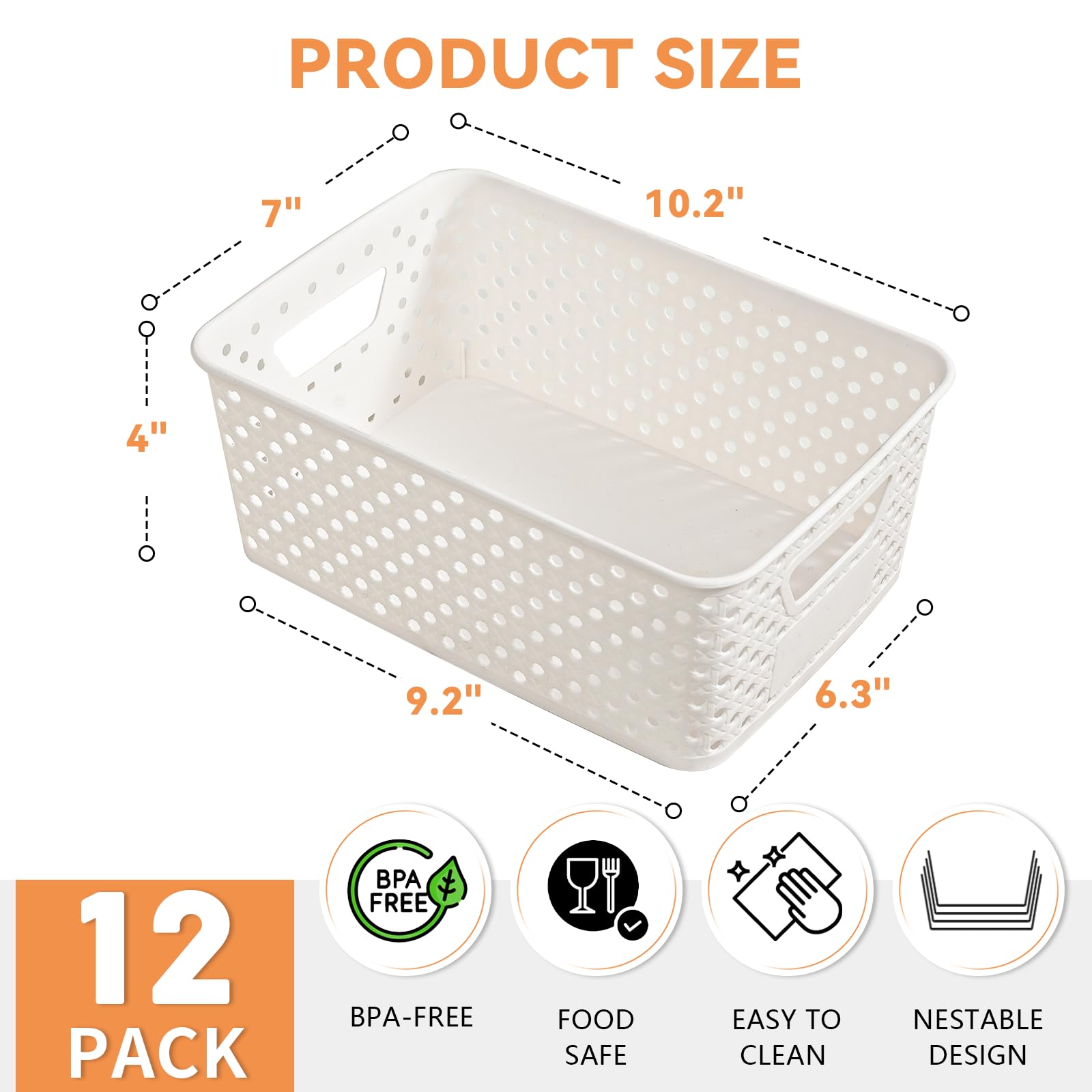 Homaigie nestable storage baskets save space when not in use on shelves.
