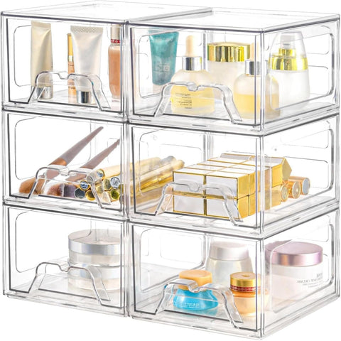Homaigie six-pack plastic drawers stacked for compact closet organization.